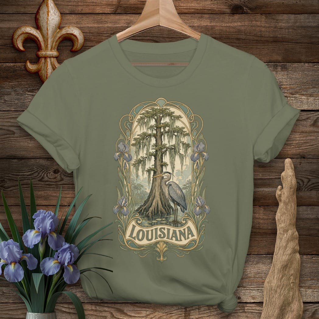 S / Military Green Louisiana Louisiana Bayou T-Shirt by Laissez Faire Wear