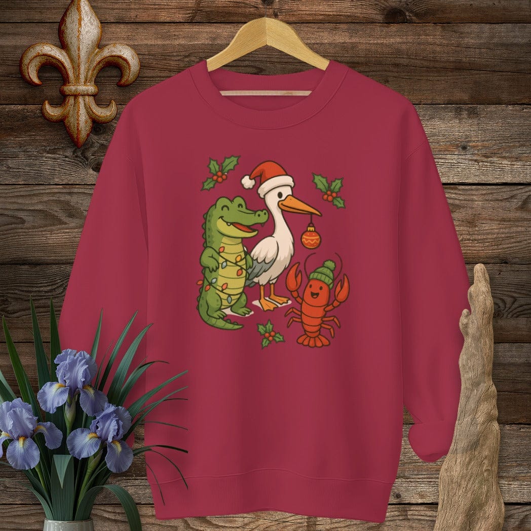 S / Cardinal Red Louisiana Louisiana Christmas Pals Sweatshirt by Laissez Faire Wear
