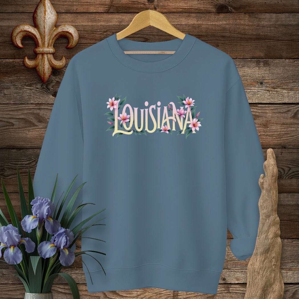 S / Indigo Blue Louisiana Louisiana Floral State Pride Sweatshirt by Laissez Faire Wear