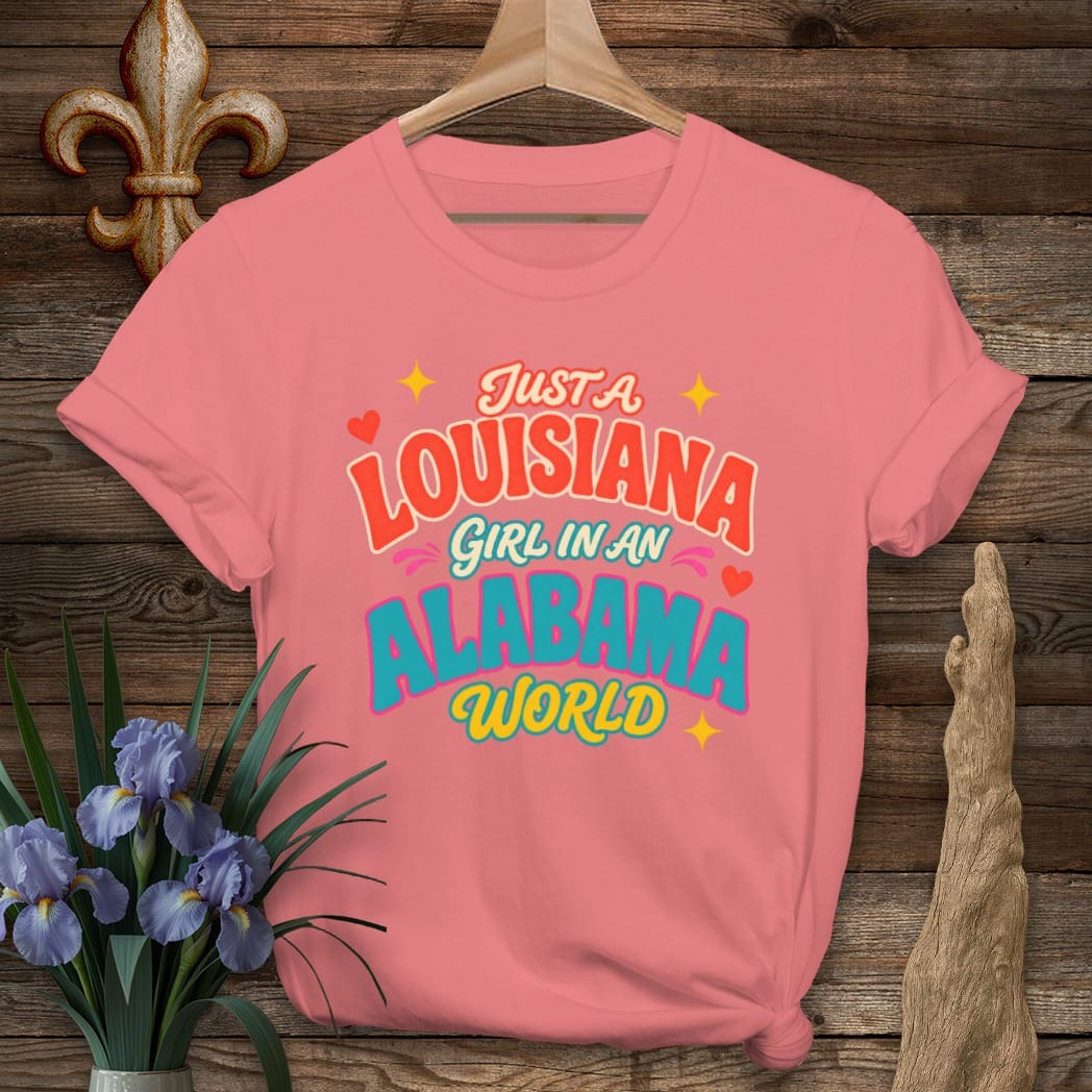 S / Coral Silk Louisiana Louisiana Girl in Alabama T-Shirt by Laissez Faire Wear