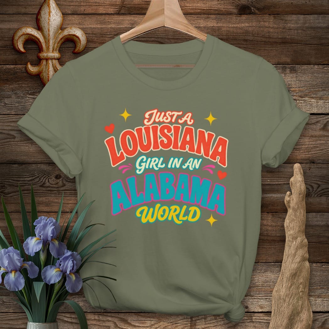 S / Military Green Louisiana Louisiana Girl in Alabama T-Shirt by Laissez Faire Wear