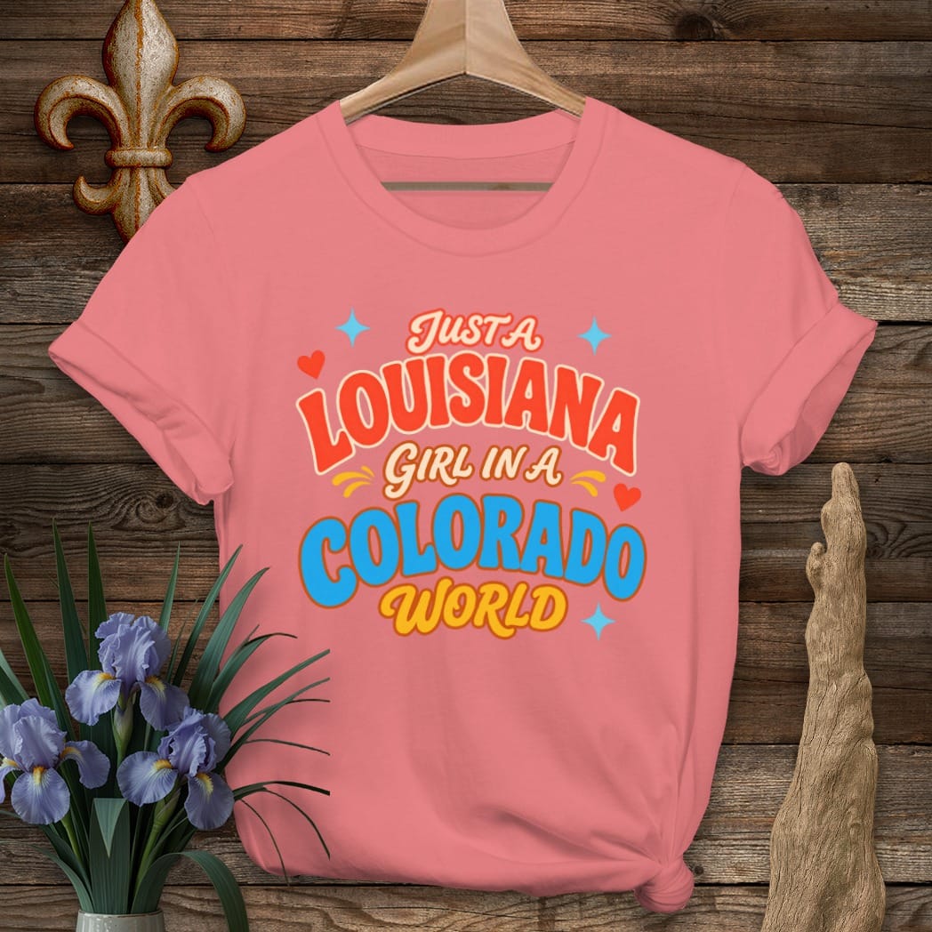 S / Coral Silk Louisiana Louisiana Girl in Colorado T-Shirt by Laissez Faire Wear