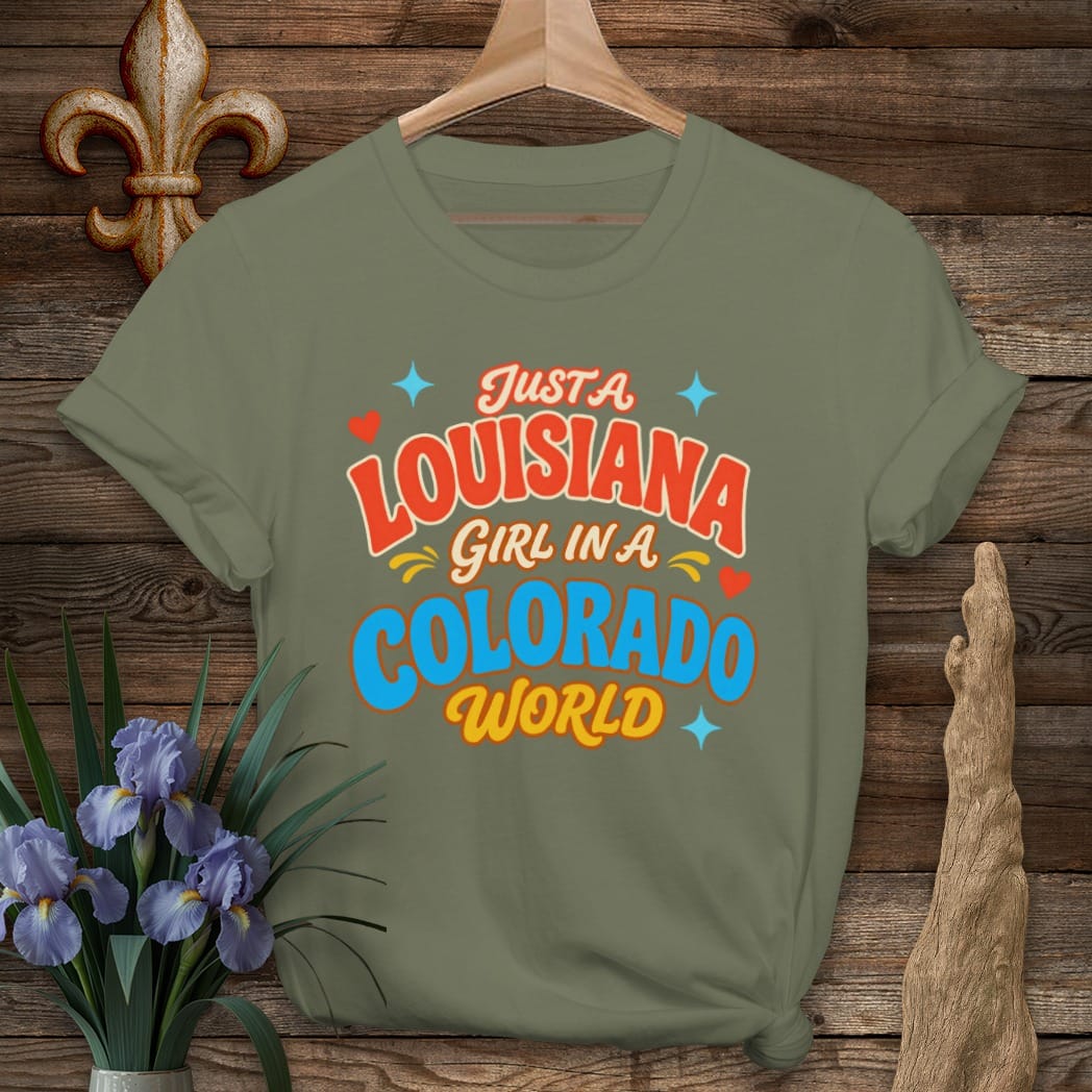 S / Military Green Louisiana Louisiana Girl in Colorado T-Shirt by Laissez Faire Wear