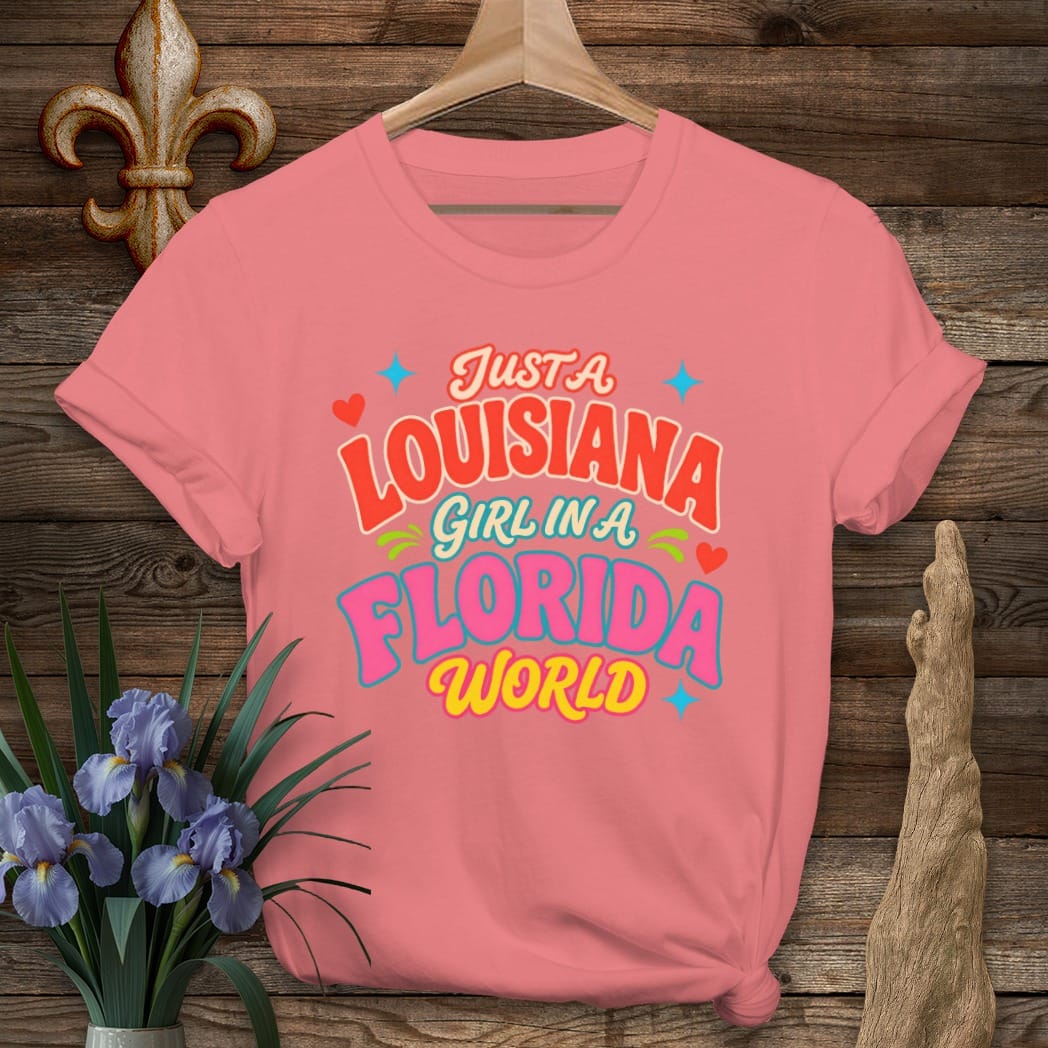 S / Coral Silk Louisiana Louisiana Girl in Florida T-Shirt by Laissez Faire Wear