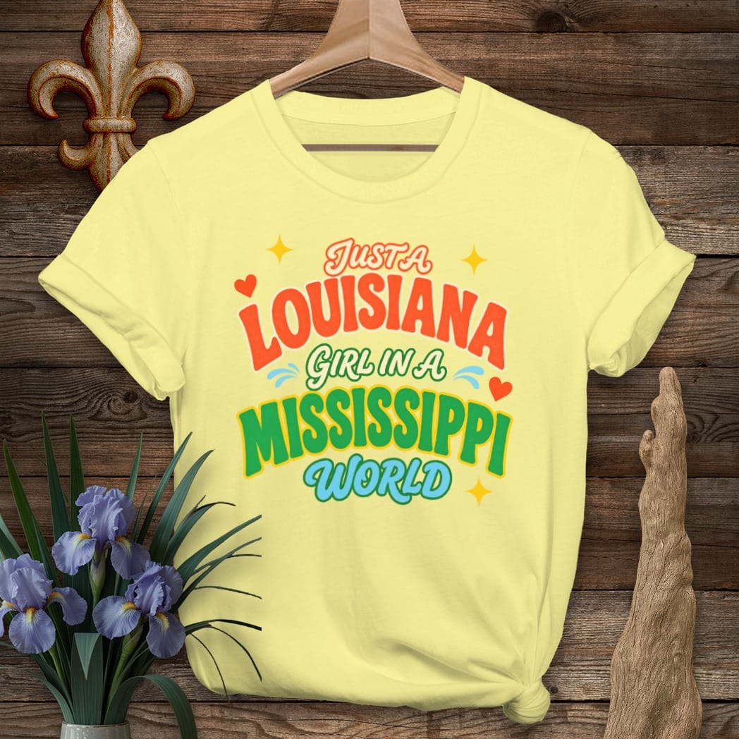 S / Cornsilk Louisiana Louisiana Girl in Mississippi T-Shirt by Laissez Faire Wear