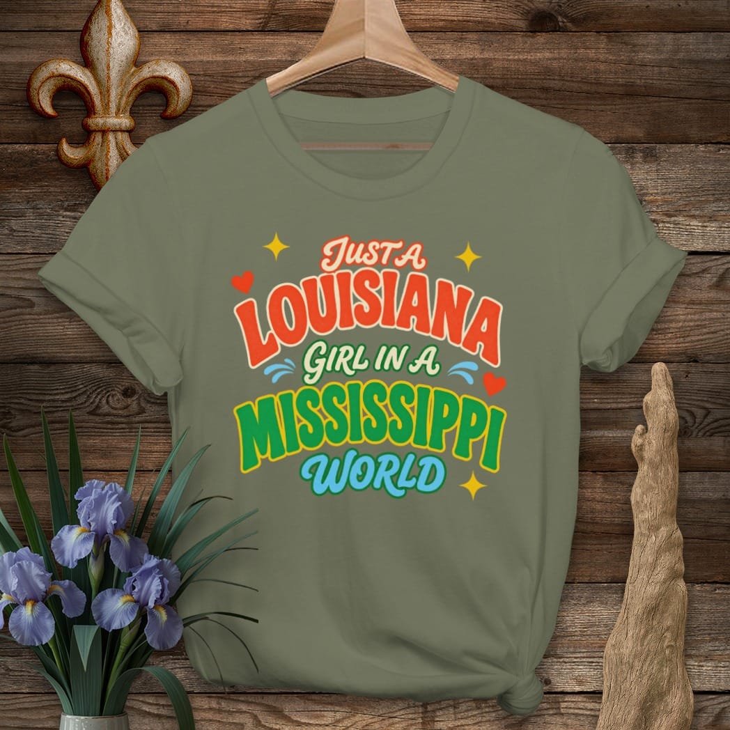 S / Military Green Louisiana Louisiana Girl in Mississippi T-Shirt by Laissez Faire Wear