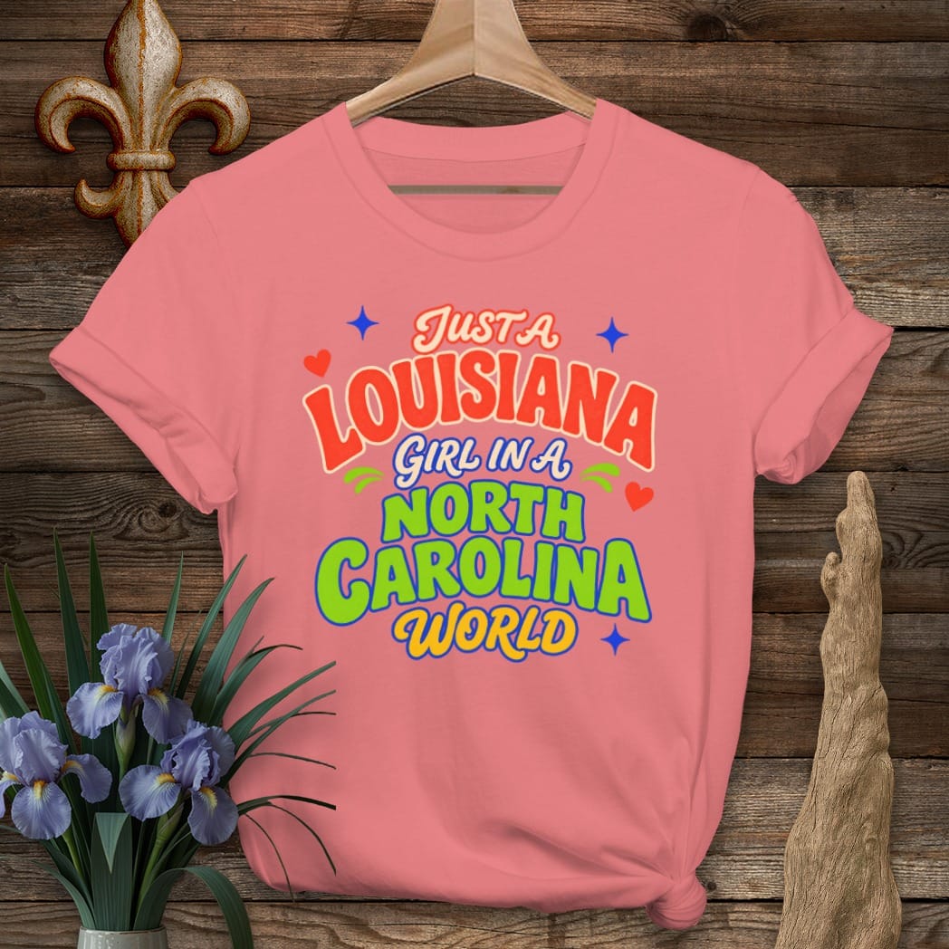 S / Coral Silk Louisiana Louisiana Girl in North Carolina T-Shirt by Laissez Faire Wear