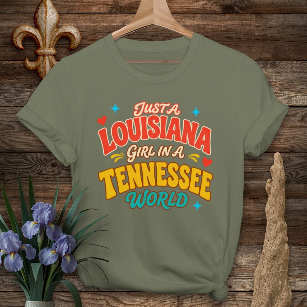 S / Military Green Louisiana Louisiana Girl in Tennessee T-Shirt by Laissez Faire Wear