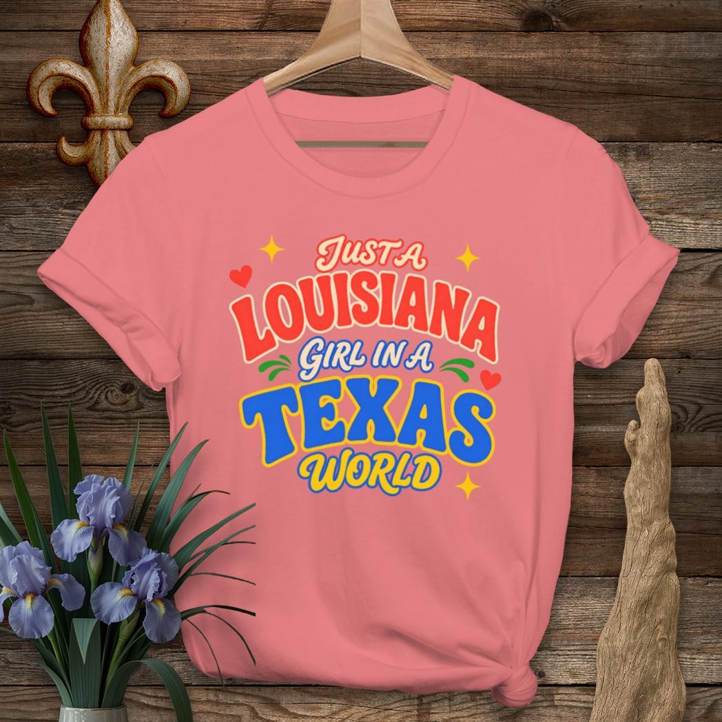S / Coral Silk Louisiana Louisiana Girl in Texas T-Shirt by Laissez Faire Wear