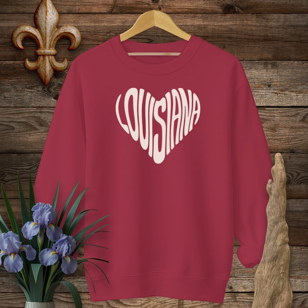 S / Cardinal Red Louisiana Louisiana Heart Sweatshirt by Laissez Faire Wear
