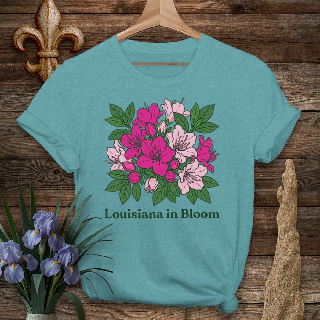 S / Heather Galapagos Blue Louisiana Louisiana in Bloom Floral T-Shirt by Laissez Faire Wear