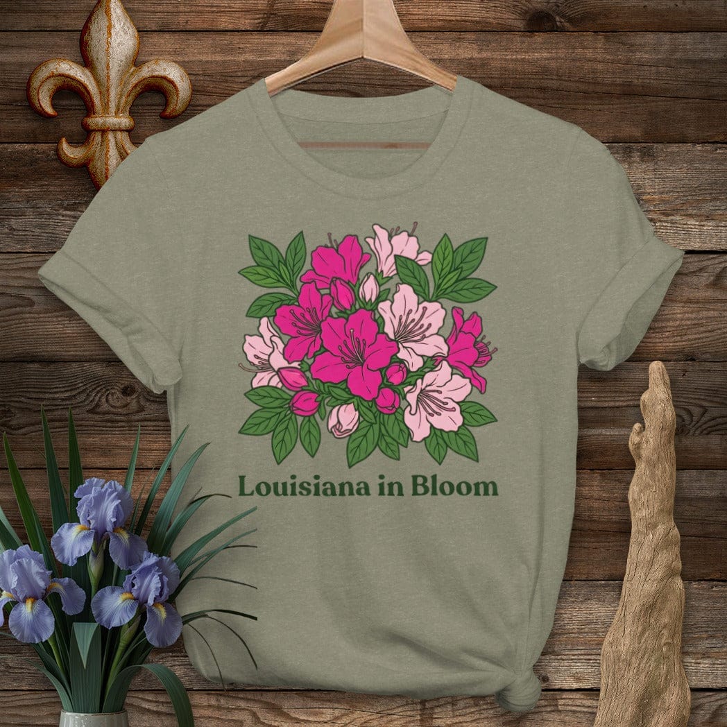 S / Heather Military Green Louisiana Louisiana in Bloom Floral T-Shirt by Laissez Faire Wear