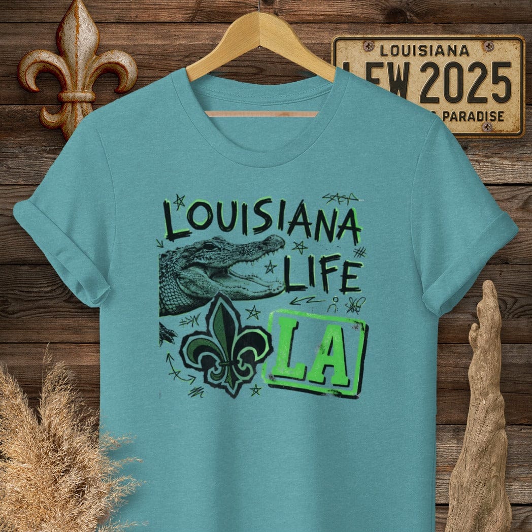 S / Heather Galapagos Blue Louisiana Louisiana Life T-Shirt by Laissez Faire Wear
