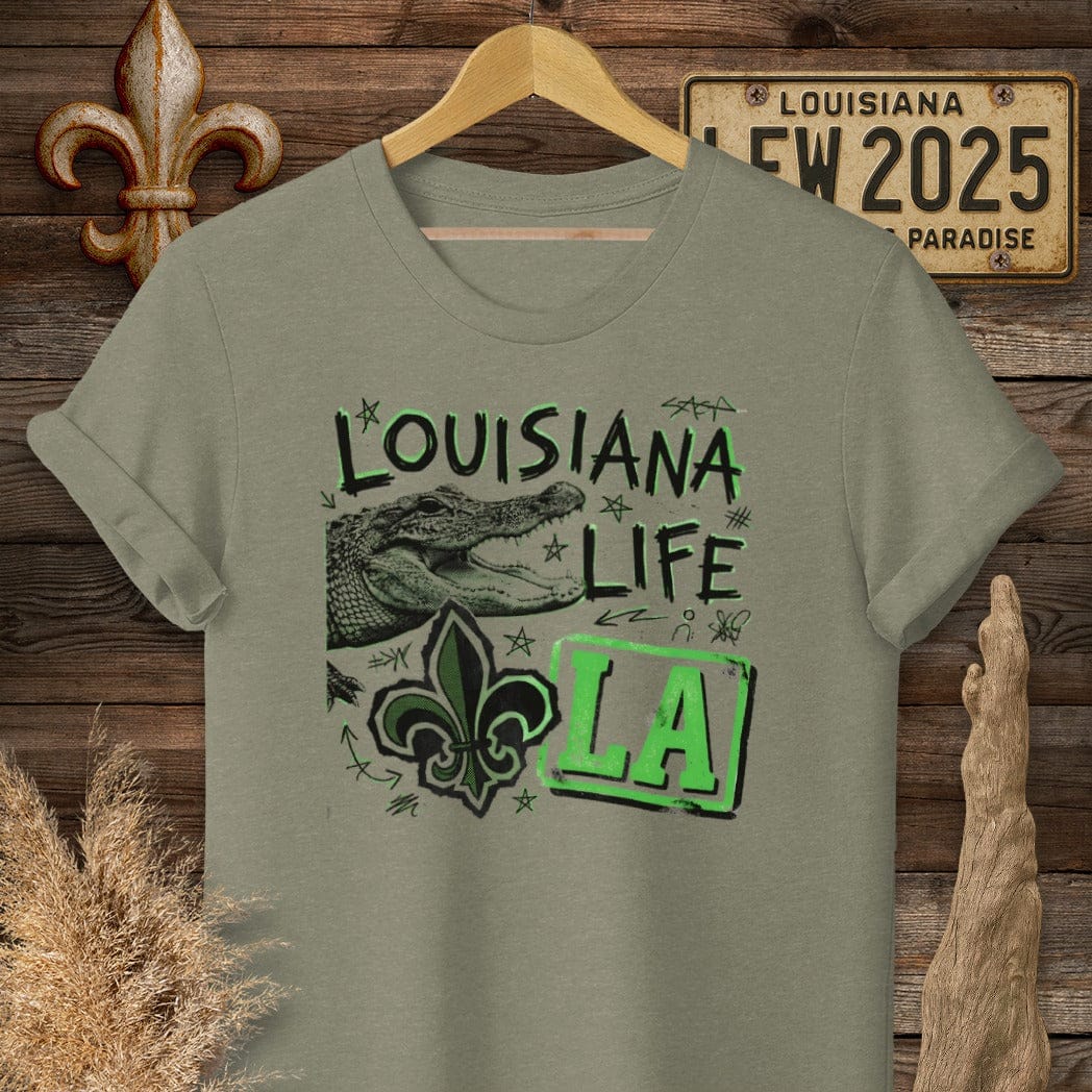 S / Heather Military Green Louisiana Louisiana Life T-Shirt by Laissez Faire Wear