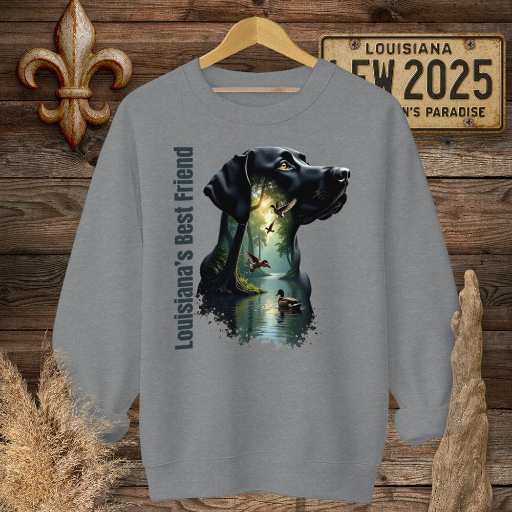 S / Graphite Heather Louisiana Louisiana's Best Friend - Labrador Hunting Sweatshirt by Laissez Faire Wear