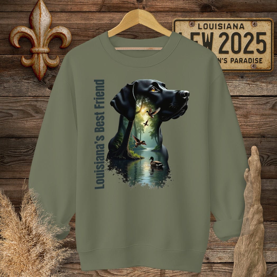 S / Military Green Louisiana Louisiana's Best Friend - Labrador Hunting Sweatshirt by Laissez Faire Wear