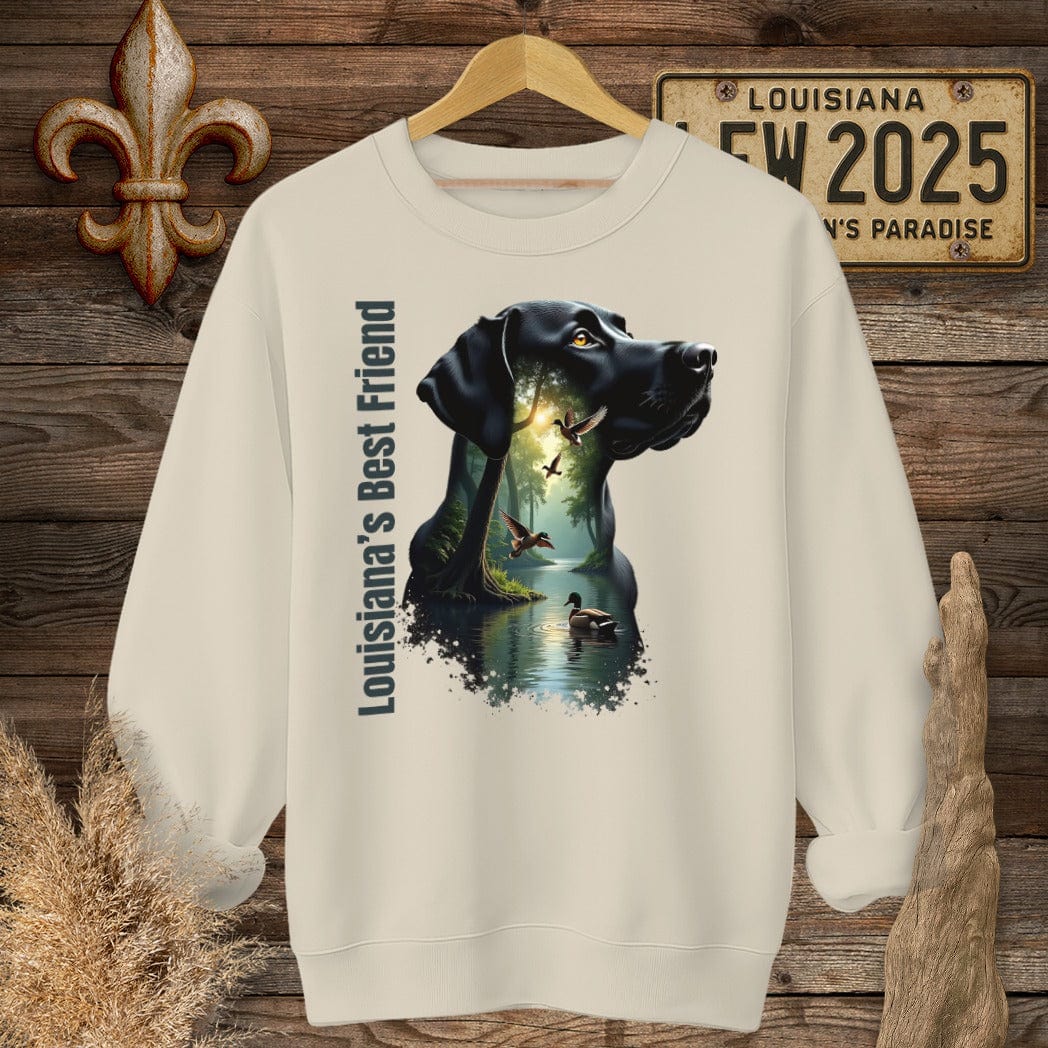 S / Sand Louisiana Louisiana's Best Friend - Labrador Hunting Sweatshirt by Laissez Faire Wear