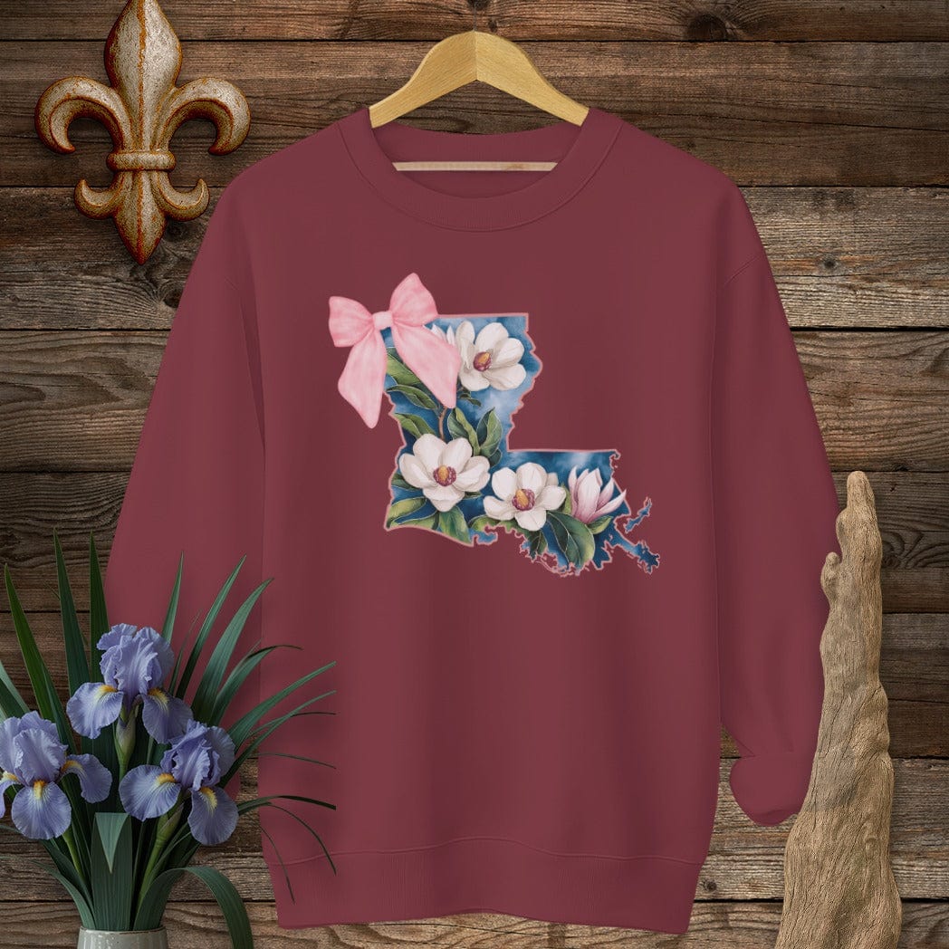S / Garnet Louisiana Louisiana State Pride Floral Coquette Sweatshirt by Laissez Faire Wear