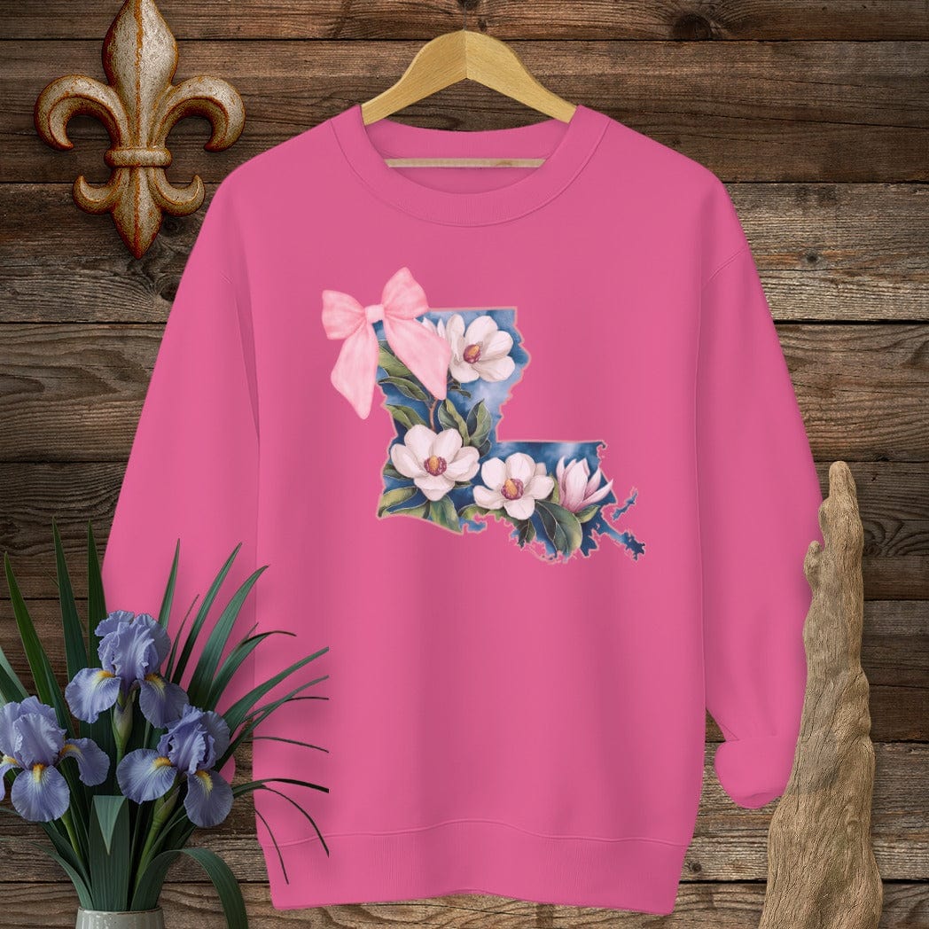 S / Heliconia Louisiana Louisiana State Pride Floral Coquette Sweatshirt by Laissez Faire Wear
