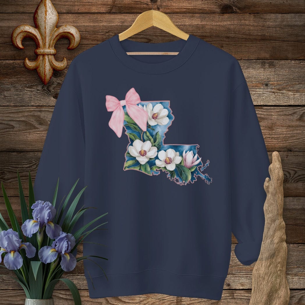 S / Navy Louisiana Louisiana State Pride Floral Coquette Sweatshirt by Laissez Faire Wear