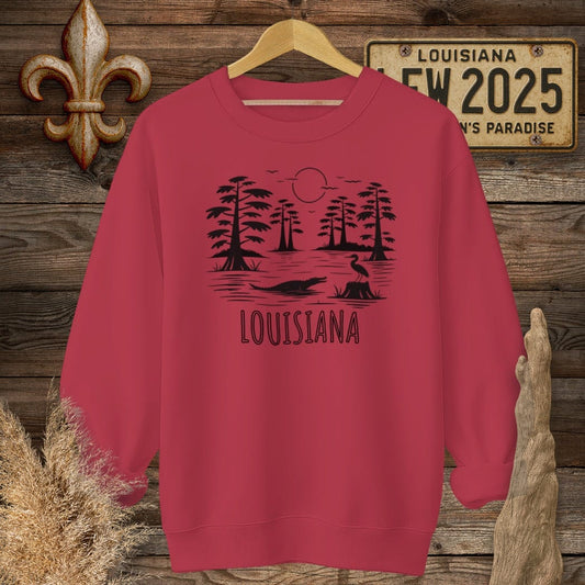 S / Antique Cherry Red Louisiana Louisiana State Pride Nature Sweatshirt by Laissez Faire Wear