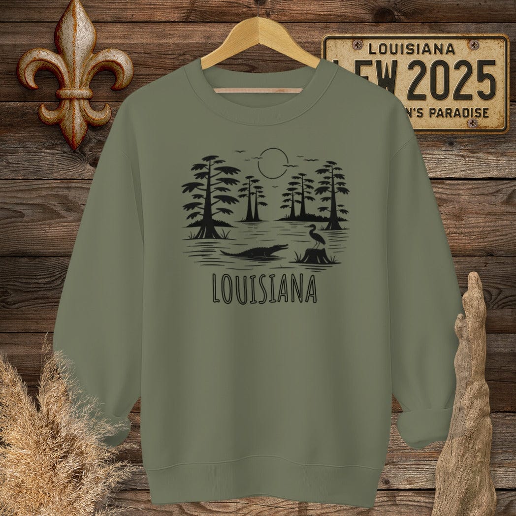 S / Military Green Louisiana Louisiana State Pride Nature Sweatshirt by Laissez Faire Wear