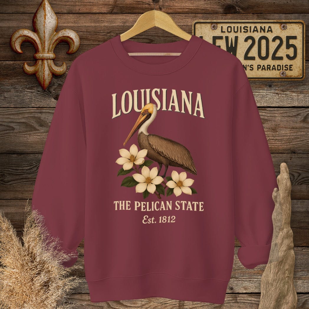 S / Garnet Louisiana Louisiana The Pelican State Sweatshirt by Laissez Faire Wear