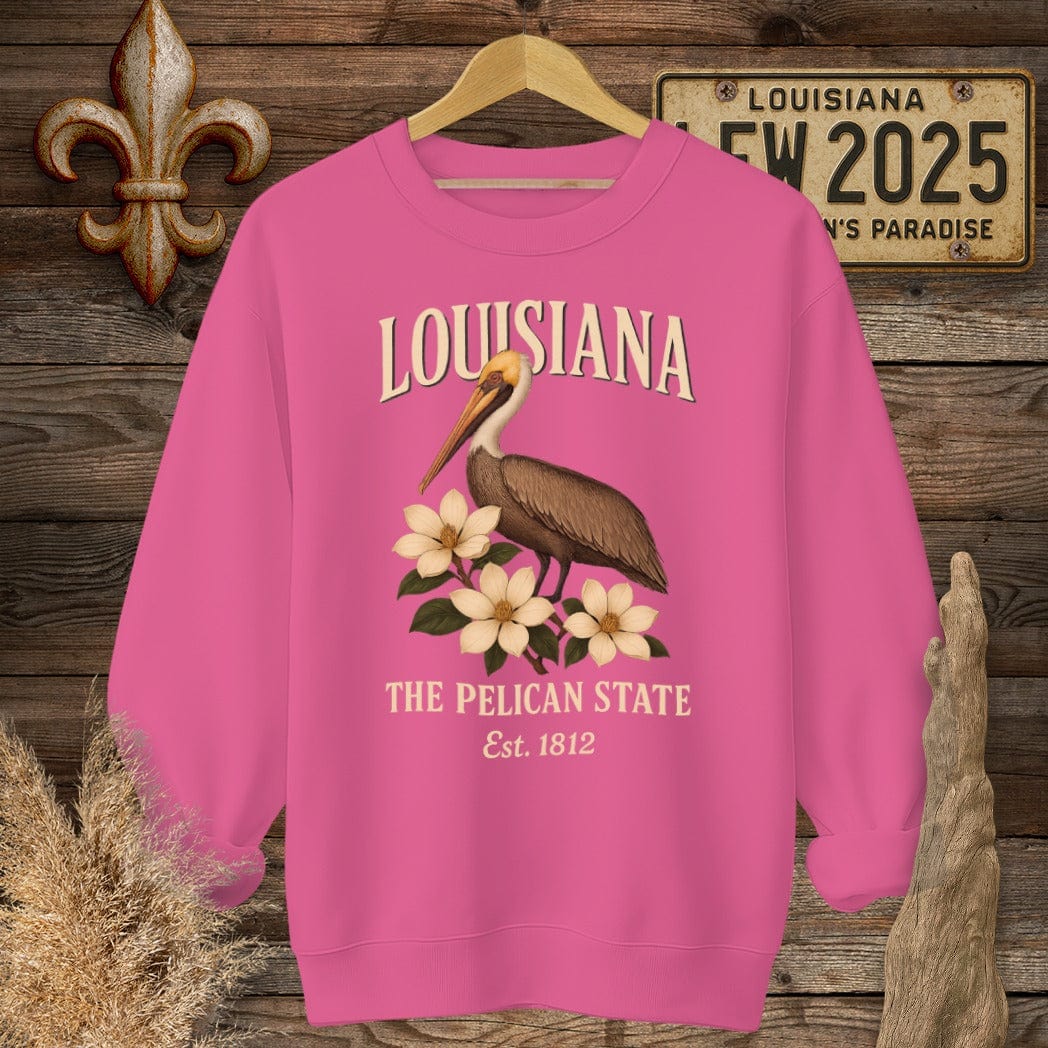 S / Heliconia Louisiana Louisiana The Pelican State Sweatshirt by Laissez Faire Wear