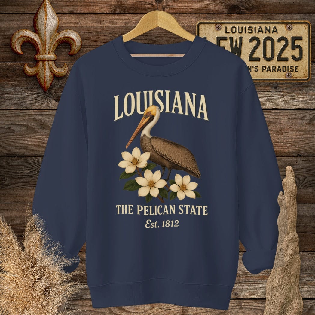 S / Navy Louisiana Louisiana The Pelican State Sweatshirt by Laissez Faire Wear
