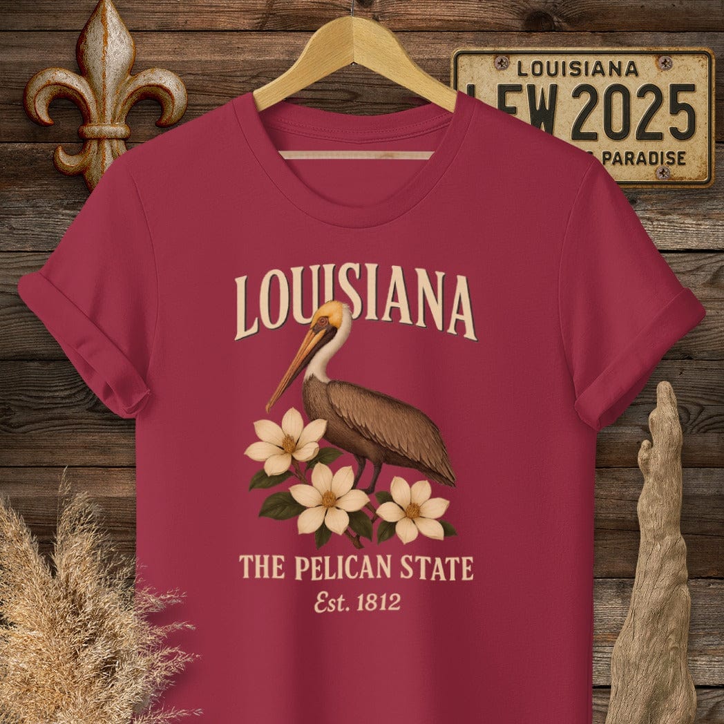 S / Cardinal Red Louisiana Louisiana The Pelican State T-Shirt by Laissez Faire Wear