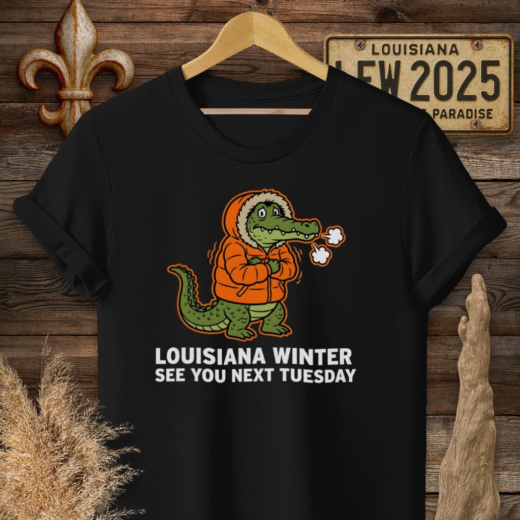 S / Black Louisiana Louisiana Winter Gator T-Shirt by Laissez Faire Wear