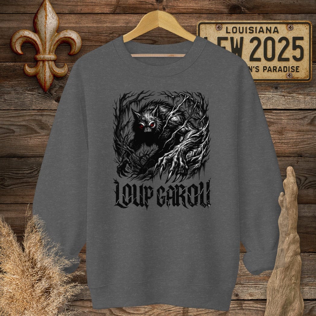 S / Dark Heather Louisiana Loup Garou Street Wear Sweatshirt by Laissez Faire Wear