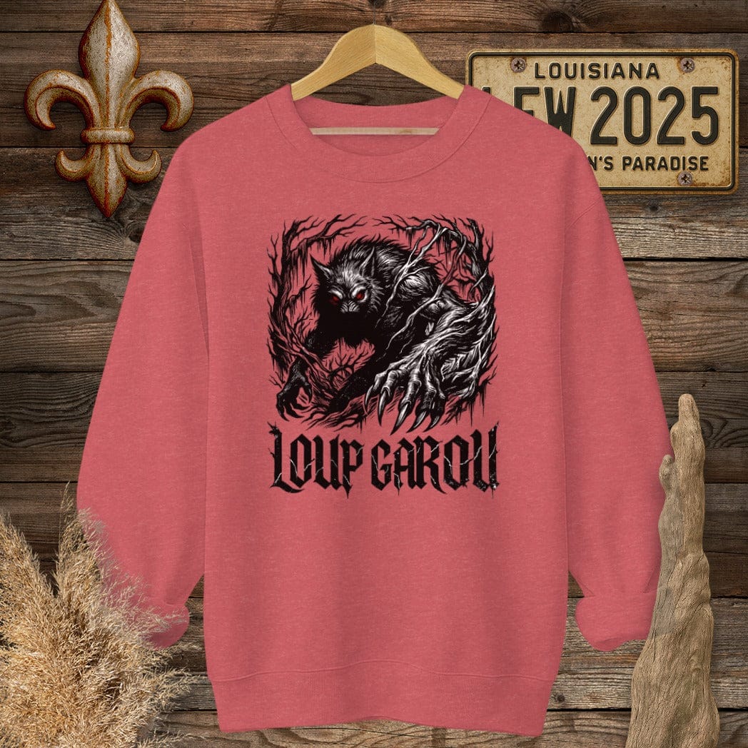 S / Heather Scarlet Red Louisiana Loup Garou Street Wear Sweatshirt by Laissez Faire Wear