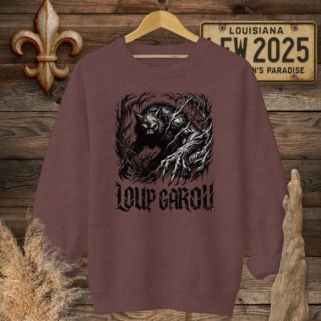 S / Heather Sport Dark Maroon Louisiana Loup Garou Street Wear Sweatshirt by Laissez Faire Wear