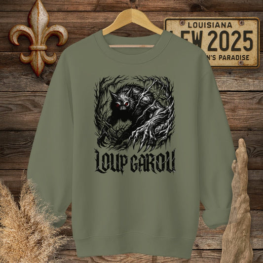 S / Military Green Louisiana Loup Garou Street Wear Sweatshirt by Laissez Faire Wear
