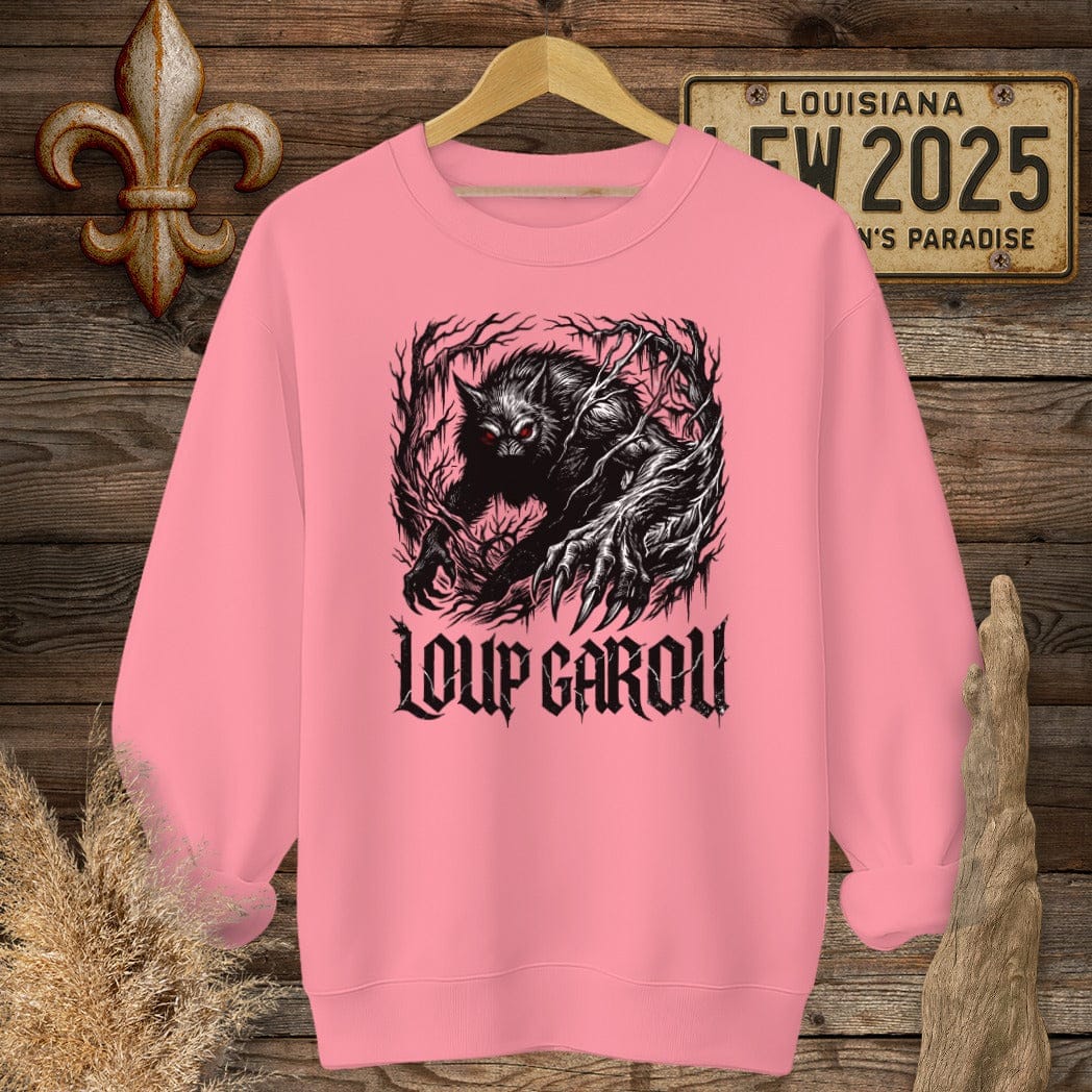 S / Safety Pink Louisiana Loup Garou Street Wear Sweatshirt by Laissez Faire Wear