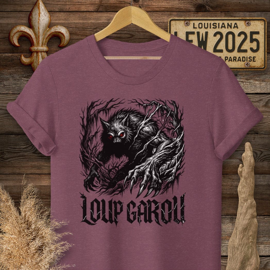 S / Heather Maroon Louisiana Loup Garou Street Wear T-Shirt by Laissez Faire Wear
