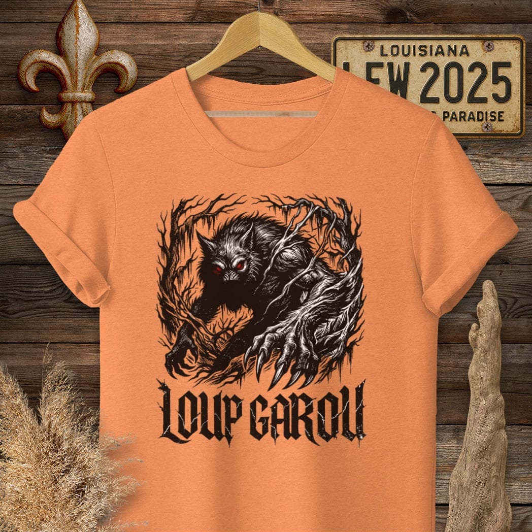 S / Heather Orange Louisiana Loup Garou Street Wear T-Shirt by Laissez Faire Wear
