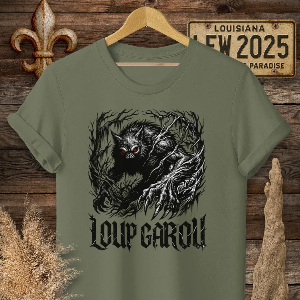 S / Military Green Louisiana Loup Garou Street Wear T-Shirt by Laissez Faire Wear