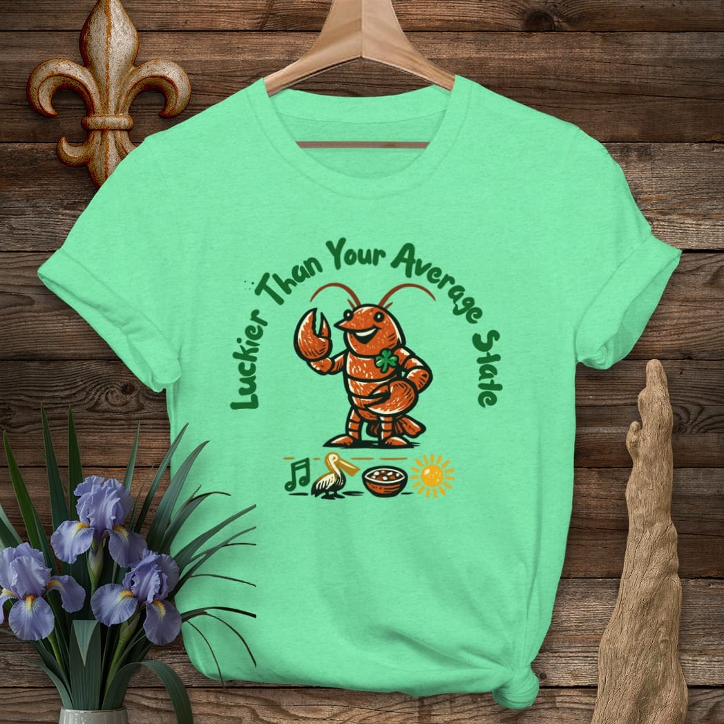 S / Heather Irish Green Louisiana Luckier Than T-Shirt by Laissez Faire Wear