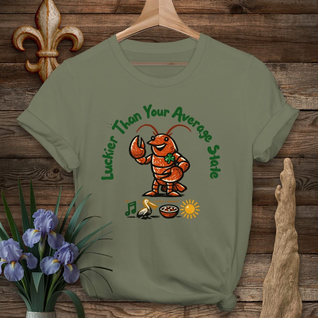 S / Military Green Louisiana Luckier Than T-Shirt by Laissez Faire Wear