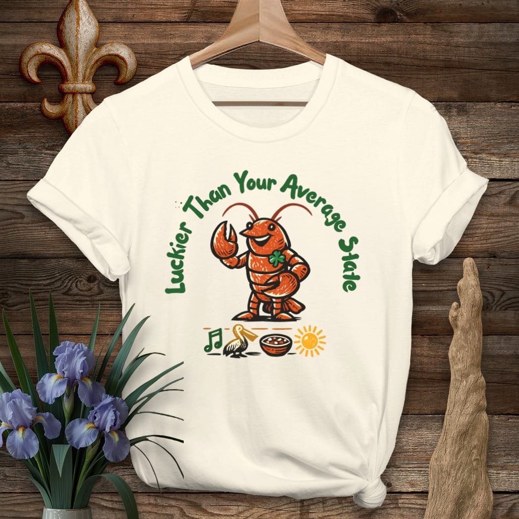 S / Natural Louisiana Luckier Than T-Shirt by Laissez Faire Wear