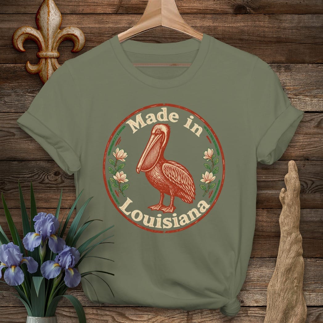 Military Green / S Louisiana Made in Louisiana Pelican Seal T-Shirt by Laissez Faire Wear