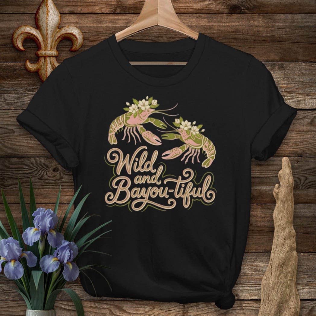 S / Black Louisiana Magnolia Crown Mudbugs T-Shirt by Laissez Faire Wear