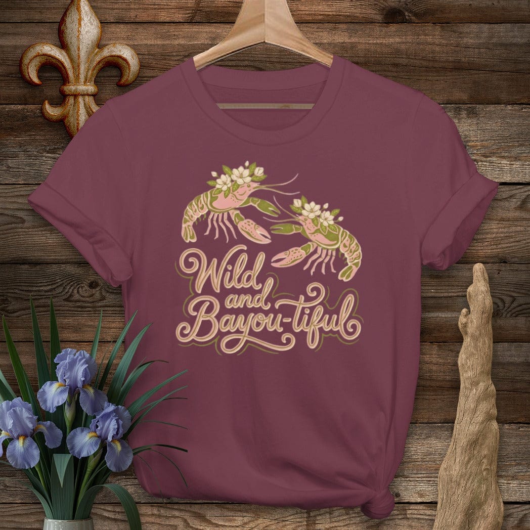S / Maroon Louisiana Magnolia Crown Mudbugs T-Shirt by Laissez Faire Wear
