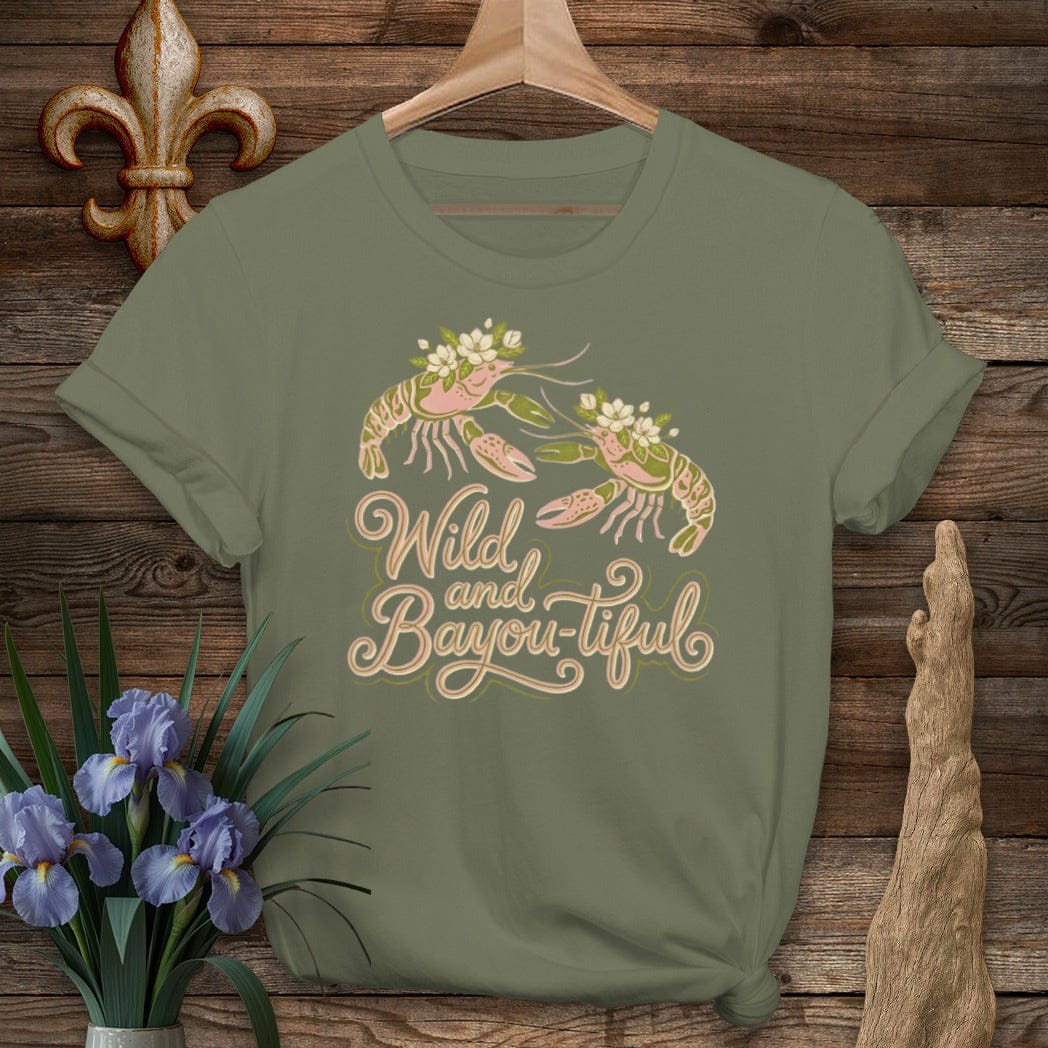 S / Military Green Louisiana Magnolia Crown Mudbugs T-Shirt by Laissez Faire Wear