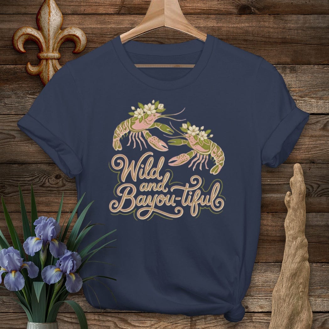 S / Navy Louisiana Magnolia Crown Mudbugs T-Shirt by Laissez Faire Wear