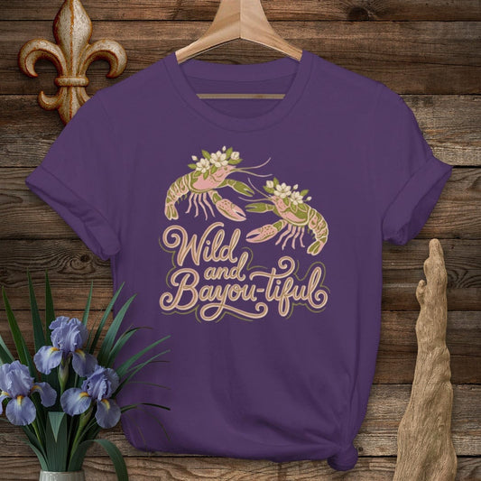 S / Purple Louisiana Magnolia Crown Mudbugs T-Shirt by Laissez Faire Wear