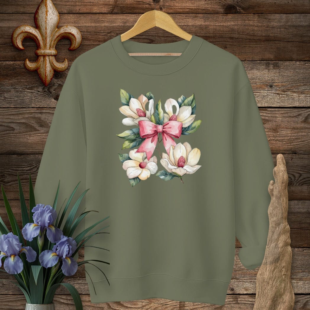 S / Military Green Louisiana Magnolia Elegance Coquette Sweatshirt by Laissez Faire Wear