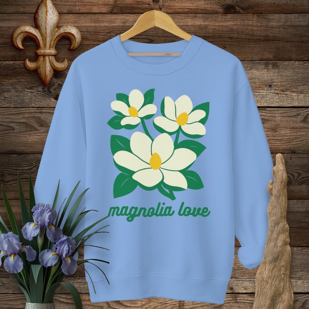 S / Carolina Blue Louisiana Magnolia Love Sweatshirt by Laissez Faire Wear
